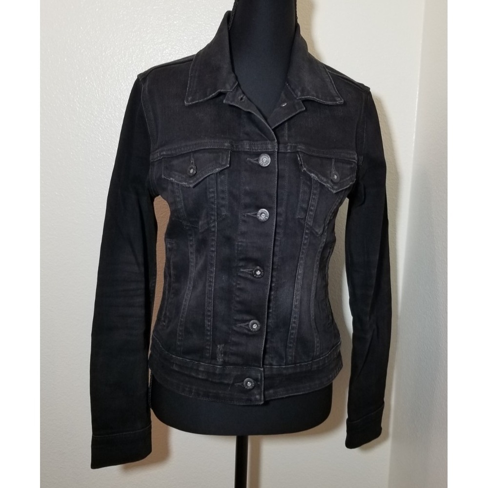 Levi's Womens Small Black Denim Trucker Jacket Retro Street Biker Grunge Western